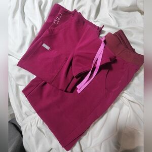 Figs Dark Magenta Scrub Set with Pink Accents